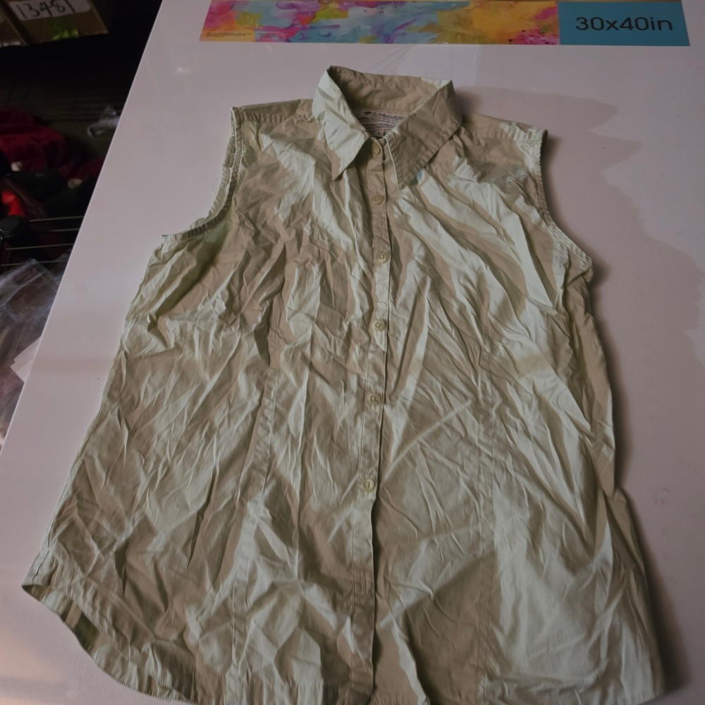 Columbia Sportswear Womens Large Sage Green 100% Cotton Sleeveless Button Up Top